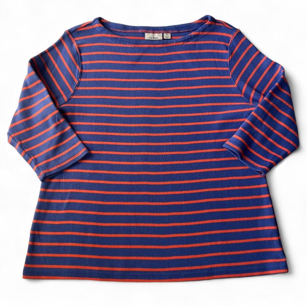 L.L.Bean Blue & Orange Striped Boatneck Top.